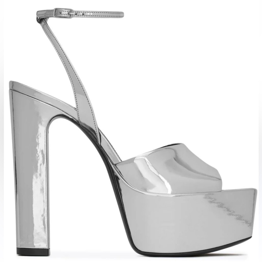 Saint Laurent - Metallic Patent Jodie 95 Platform Sandals